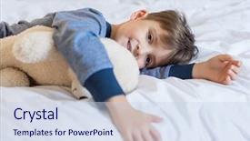  Presentation with free child brain - PPT theme having wakeup night - young boy waking up background and a sky blue colored foreground