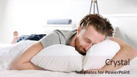  Presentation with young man and a woman - Slide deck featuring wakeup night - young man sleeping in bed background and a soft green colored foreground