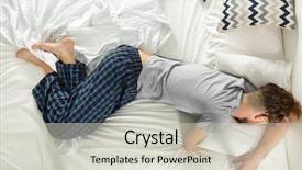  Presentation with sleepy yawning man driving car - Audience pleasing theme consisting of wakeup night - young man sleeping in bed backdrop and a light gray colored foreground