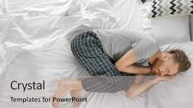  Presentation with sleeping - PPT theme consisting of wakeup night - young man sleeping in bed background and a light gray colored foreground