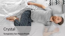  Presentation with sleepy yawning man driving car - PPT theme enhanced with wakeup night - young man sleeping in bed background and a light gray colored foreground