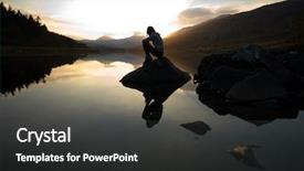  Presentation with mountain lake - Slide deck consisting of wales uk - beautiful girl on mountain lake background and a dark gray colored foreground