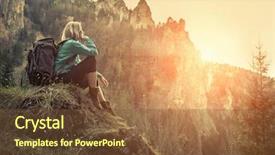  Presentation with hiking - Beautiful slide deck featuring walk - woman hiking around mountains backdrop and a tawny brown colored foreground