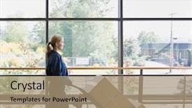  Presentation with healthy workplace full length side view - Beautiful presentation featuring walk ability - side view of delivery woman backdrop and a coral colored foreground