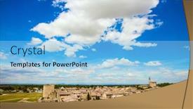  Presentation with bird eye view - Presentation theme with walk-along-the-medieval-powerful background and a light blue colored foreground