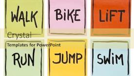  Presentation with lift - Theme enhanced with walk bike lift run jump swim - fitness or cross training concept - handwriting on sticky notes isolated on white background and a yellow colored foreground