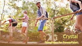  Presentation with forest bridge - Audience pleasing PPT theme consisting of walk crossing wooden bridge backdrop and a red colored foreground
