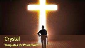  Presentation with walk god - Presentation featuring walk god - man looking at bright cross background and a tawny brown colored foreground