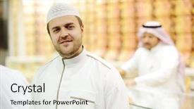  Presentation with arabic - Presentation featuring walk god - portrait of muslim arabic man background and a  colored foreground
