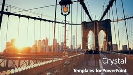  Presentation with brooklyn bridge - Presentation theme enhanced with walk on brooklyn bridge with pedestrians at sunset in downtown manhattan new york city background and a tawny brown colored foreground