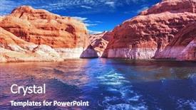  Presentation with powell river - Slide deck having walk on the tourist boat foam boat trail crosses the emerald waters red sandstone hills surround the lake lake powell on the colorado river background and a ocean colored foreground
