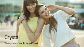  Presentation with bible all things work together for good - Slide deck consisting of walk talk - two happy females laugh background and a soft green colored foreground