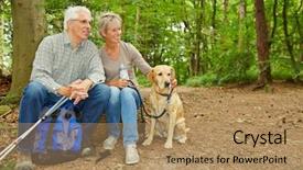  Presentation with radiology dog - PPT theme having walk water - happy senior couple with dog background and a coral colored foreground