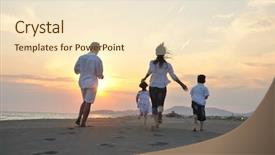  Presentation with sunset beach - Theme with walk water - happy young family have fun background and a lemonade colored foreground