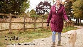  Presentation with active seniors senior e - Slides consisting of walk with dog on path background and a coral colored foreground