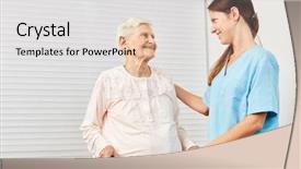  Presentation with walker - Slide set featuring walkers - therapist cares for an elderly background and a light gray colored foreground