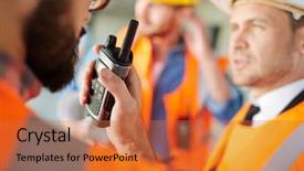  Presentation with walkie talkie - Colorful PPT theme enhanced with walkie talkie - reporting by portable radio system backdrop and a red colored foreground