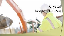  Presentation with walkie talkie - PPT theme consisting of walkie-talkie at construction site background and a white colored foreground