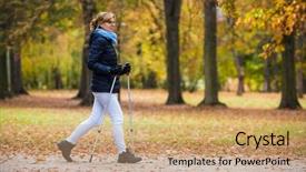  Presentation with walking nordic - Colorful PPT layouts enhanced with walking - middle-age woman work backdrop and a  colored foreground