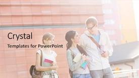  Presentation with university building - PPT theme featuring walking against building in university background and a lemonade colored foreground