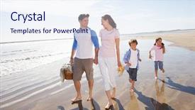  Presentation with holding hands family walking - Cool new PPT theme with walking along beach with picnic backdrop and a sky blue colored foreground