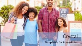  Presentation with family shopping - PPT layouts featuring walking along street with shopping background and a light blue colored foreground