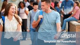  Presentation with school building - Presentation consisting of walking and chatting outside school background and a teal colored foreground