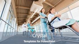  Presentation with walking patients - Presentation design having walking at corridor in hospital background and a seafoam green colored foreground