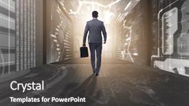  Presentation with abstract business - Slide deck enhanced with walking away - businessman in abstract business concept background and a  colored foreground