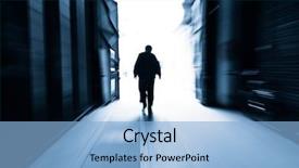  Presentation with factory - Theme with walking away - doorway at a factory building background and a light blue colored foreground