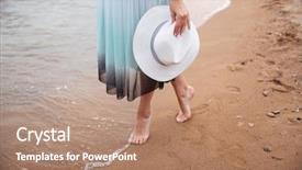  Presentation with young - Theme featuring walking barefoot on the beach background and a coral colored foreground