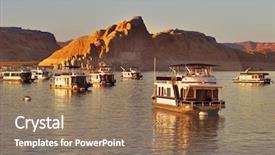  Presentation with power boats - Presentation theme enhanced with walking boats on lake powell background and a  colored foreground