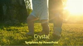  Presentation with green lawn - Presentation theme with walking-children-s-bare-feet background and a tawny brown colored foreground