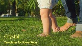  Presentation with green lawn - Slide set enhanced with walking-children-s-bare-feet background and a tawny brown colored foreground