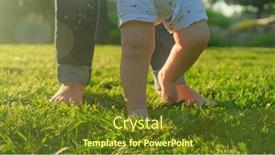  Presentation with green lawn - Presentation theme with walking-children-s-bare-feet background and a tawny brown colored foreground