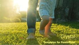  Presentation with green lawn - PPT theme consisting of walking-children-s-bare-feet background and a tawny brown colored foreground