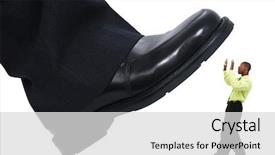  Presentation with young business man - Beautiful presentation theme featuring walking competition - large foot ready to step backdrop and a light gray colored foreground