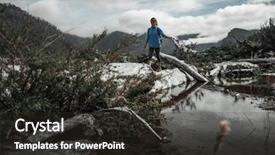  Presentation with sad woman walking - Colorful slide set enhanced with walking dead - woman hiker walks backdrop and a dark gray colored foreground