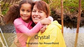  Presentation with granddaughter walking senior - Slide set consisting of walking discovery - grandmother and granddaughter on countryside background and a yellow colored foreground