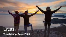  Presentation with mountains - Amazing PPT layouts having walking discovery - people in hike backdrop and a dark gray colored foreground