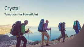  Presentation with mountains - Amazing slide set having walking discovery - people in hike backdrop and a lemonade colored foreground