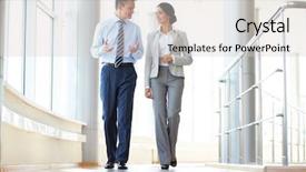  Presentation with partners - Presentation design featuring walking down in office building background and a light gray colored foreground