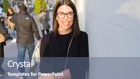  Presentation with beautiful black women smiling - PPT theme featuring walking down the city street background and a ocean colored foreground