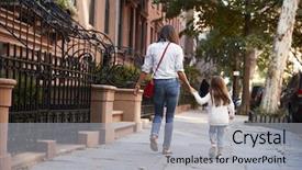 Presentation with mother doing yoga kids - Audience pleasing theme consisting of walking down the street back backdrop and a light gray colored foreground