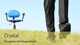  Presentation with 3d man business leader - Presentation design enhanced with foot steps - business man leaving the seat background and a yellow colored foreground