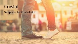  Presentation with street - Presentation design with couples foots stay at the street under sunlight background and a coral colored foreground