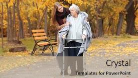  Presentation with caregiver - Presentation theme consisting of walking frame and young caregiver background and a mint green colored foreground