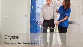  Presentation with helping - Slides enhanced with walking frame at home background and a light gray colored foreground