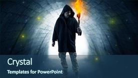  Presentation with walking - Audience pleasing PPT theme consisting of walking in a dark tunnel backdrop and a ocean colored foreground