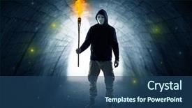  Presentation with coal power plant burning - Slide deck consisting of walking in a dark tunnel background and a ocean colored foreground